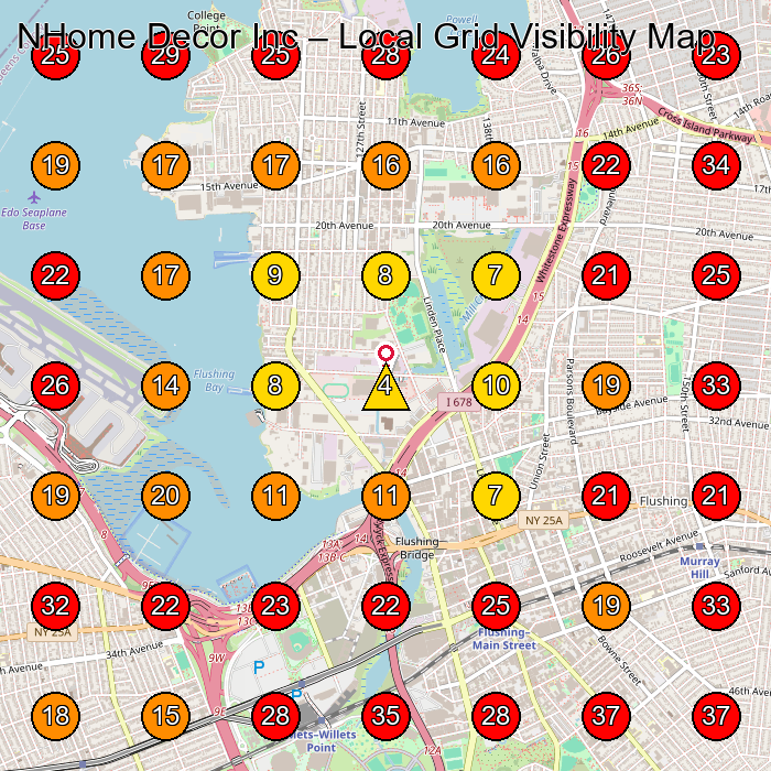 NHome Decor Inc GeoGrid visibility map for Cabinet Maker in Flushing